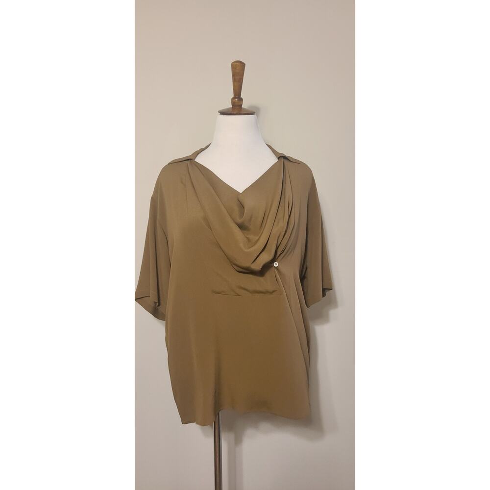 Falconnable Silk Olive Blouse Plus Size 14 Nwt $245
